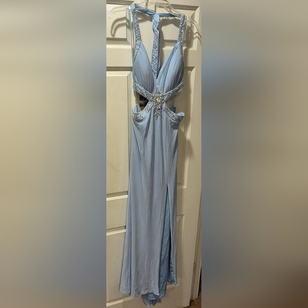 Cache Blue Embellished Halter Maxi Gown
